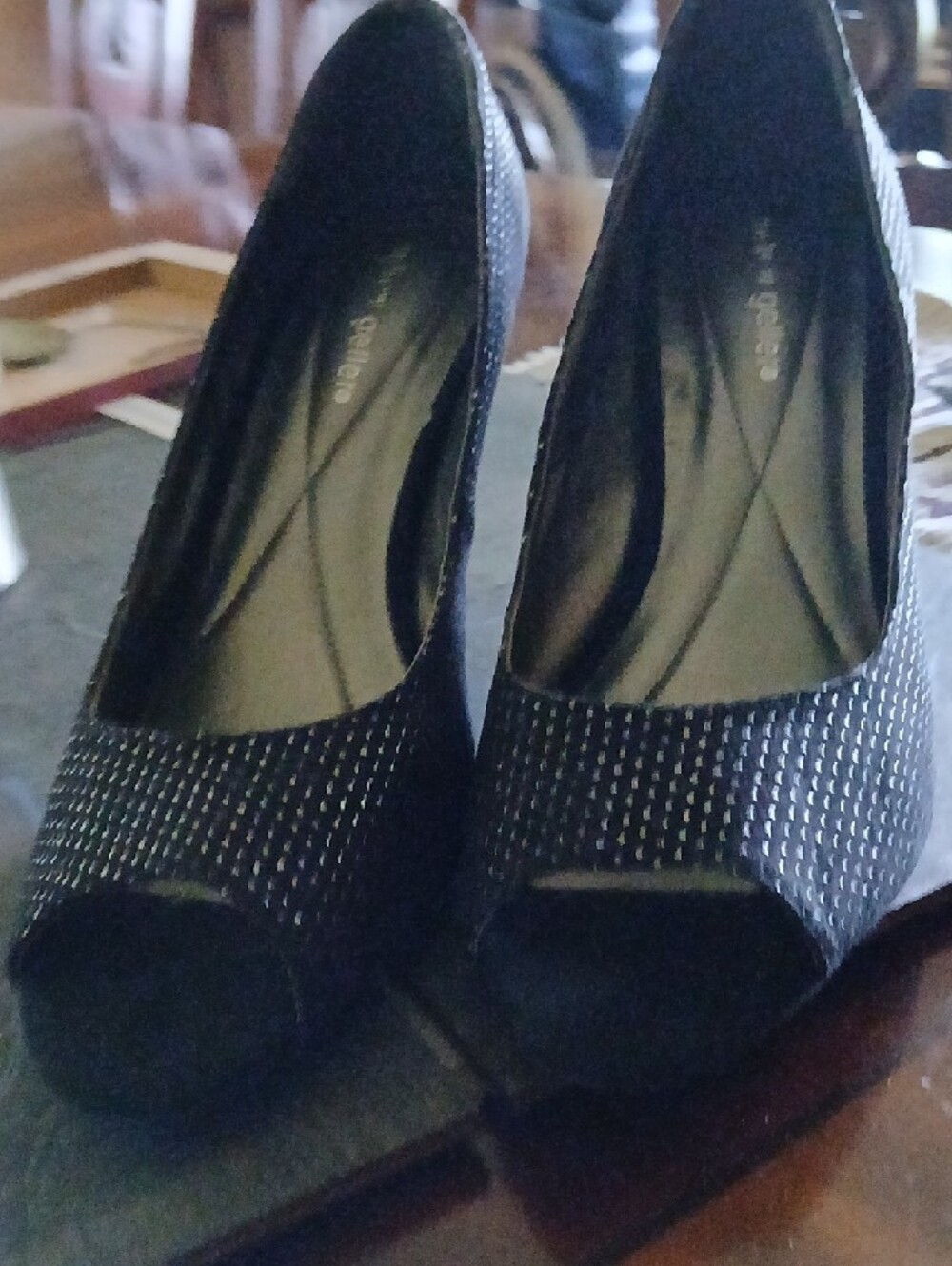 Andrew Geller Black Peep-Toe Studded Stiletto Heels - Picture 8 of 9